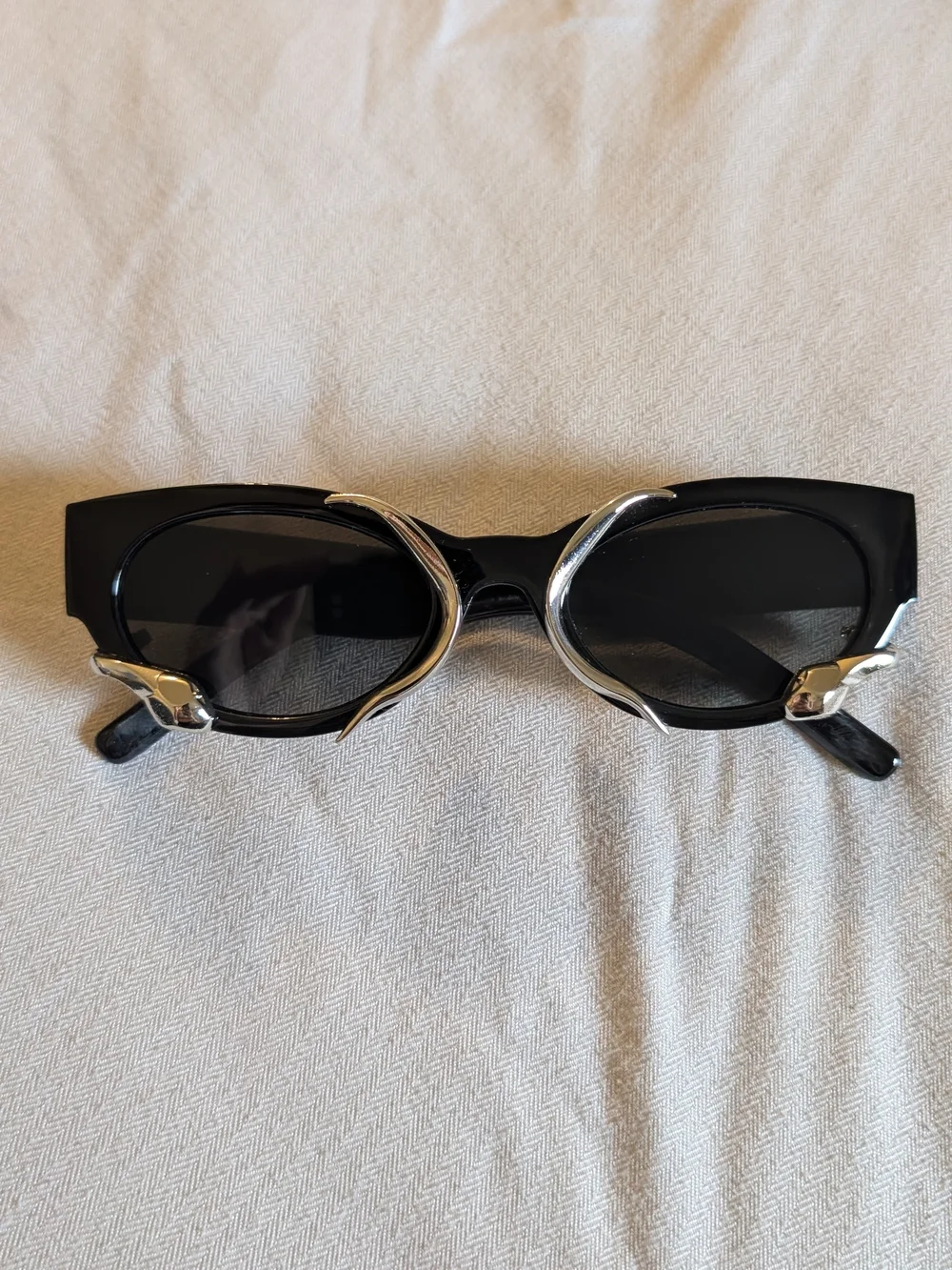 Black Cat-Eye Sunglasses with Silver Accent
